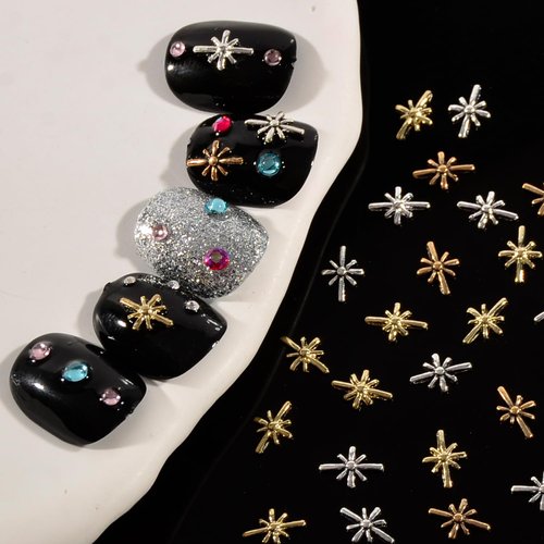 BAIYIYI Nail Art Studs 3D Gold Silver Star Nail Studs Nail Charms Star Shape Metal Nail Rivets Charms Gemstone Jewelry DIY Nail Art Decorations Manicure Supplies