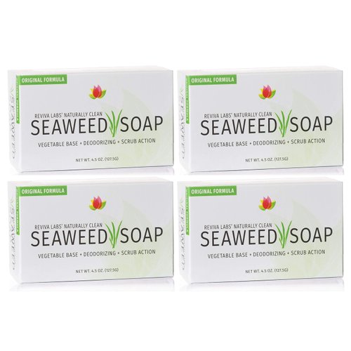 Reviva Seaweed Soap - 4 Pack - Organic Seaweed Face Scrub and Exfoliating Body Scrub Soap Bar - 4.5 oz. Vegetable Base Natural Bar Soap and Seaweed Bath Detox Soap Made in the USA