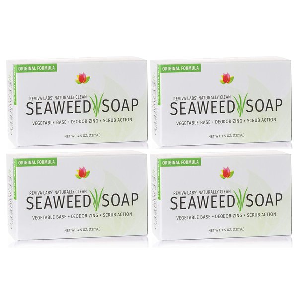 Reviva Seaweed Soap - 4 Pack - Organic Seaweed Face Scrub and Exfoliating Body Scrub Soap Bar - 4.5 oz. Vegetable Base Natural Bar Soap and Seaweed Bath Detox Soap Made in the USA