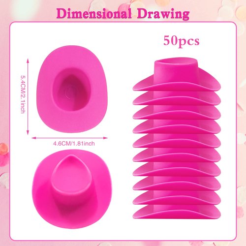 XIPEGPA 50PCS Plastic Mini Western Cowboy Cowgirl Hats Cute Miniature Hat West Party Crafts for Cowboy Cowgirl Party Supplies (Pink)