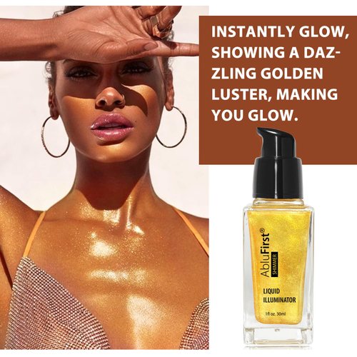 AbluFirst Liquid Illuminator Body Oil Glitter Waterproof 30ml Gold Glotion Highlighter Makeup Face Luminizer Moisturizing Light Shimmering Glow Non-sticky Long-lasting