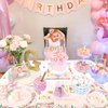Floral 1st Birthday Party Supplies for 20 Guests, Disposable Tableware Set Include Miss Onederful Plates, Napkins, Forks, Happy 1st Birthday Tablecloth for Girls Baby First Birthday Party Decorations