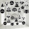Funrous 30 Pieces Black and Silver Happy Birthday Hanging Swirl Decorations Birthday Party Ceiling Streamers Party Foil Swirls for Kids Women Men Birthday Party Decor Supplies