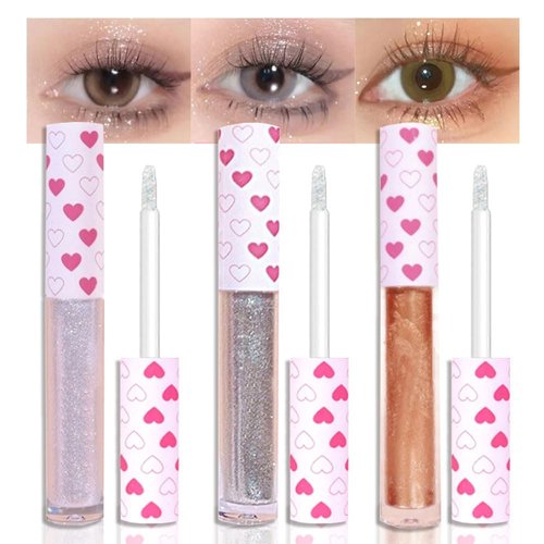 CAKAILA 3Color White Gold Silver korean Colorful Glitter Liquid Eyeliner,Long Lasting Shimmer Gel-Based Formula,Long Lasting Quick Drying formula,Naturing-Looking Long Lasting Waterproof Blendable