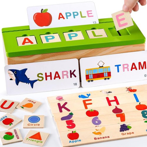 Wooden Educational Toys for Toddlers 3 4 5: Montessori Sorting Toys for 3-5 Years Old Kids - Spelling, Cognition & Matching Game for Preschool Learning Activities - Birthday Gifts for baby Boy Girl