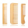 3 Pcs Bamboo Hair Comb, Wooden Comb for Women Men, Anti-Static Natural Bamboo Comb, Fine Tooth Wide Tooth Wood Combs Set for Straight Hair, Curly Hair, Beard