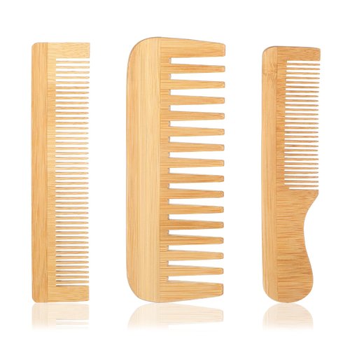 3 Pcs Bamboo Hair Comb, Wooden Comb for Women Men, Anti-Static Natural Bamboo Comb, Fine Tooth Wide Tooth Wood Combs Set for Straight Hair, Curly Hair, Beard