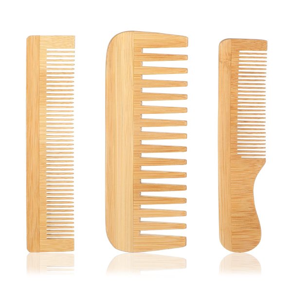 3 Pcs Bamboo Hair Comb, Wooden Comb for Women Men, Anti-Static Natural Bamboo Comb, Fine Tooth Wide Tooth Wood Combs Set for Straight Hair, Curly Hair, Beard