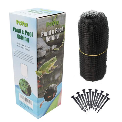 Poyee Pond Netting for Leaves 6.5 x 13 Feet - Pool Leaf Cover Net with Small Fine Mesh - Protecting Koi Fish from Birds, Cats - Stakes Included.