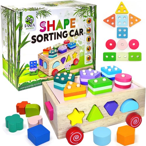 Wooden Shape Sorter Toy, Shape Stacking Toys for toddlers 1-3, Montessori Toys for 1 2 3 Year Old Kids and Toddlers, Wooden Shape Sorter Baby Toys, Sensory Toys for Toddlers 1-3 Wooden Stacking Blocks