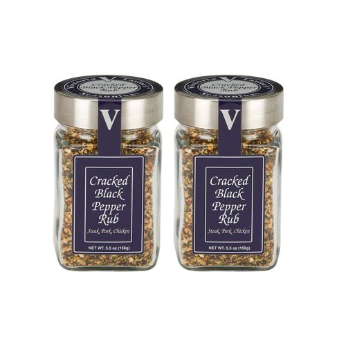 Cracked Black Pepper Rub- 5.5 oz. Jar (Pack of 2) - A classic Montreal Style Steak Seasoning Blend. Use on steak, chicken, pork or vegetables.