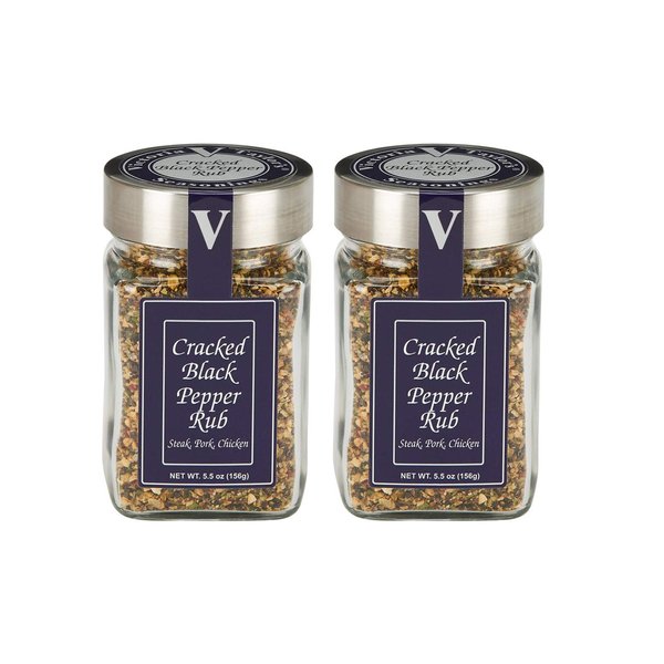 Cracked Black Pepper Rub- 5.5 oz. Jar (Pack of 2) - A classic Montreal Style Steak Seasoning Blend. Use on steak, chicken, pork or vegetables.