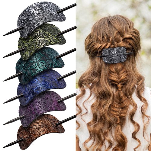 Noverlife 6PCS Leather Hair Barrettes with Stick, Square Shape Hair Clips Hair Slider Pins Ponyta...