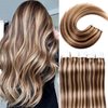 VINBAO Tape In Hair Extensions Human Hair Color Dark Brown #4 Highlights #27 Caramel Blonde Tape In Hair Extensions Real Human Hair Extensions Tape In Silky Straight 20pcs/50g (20inch, 4P27)