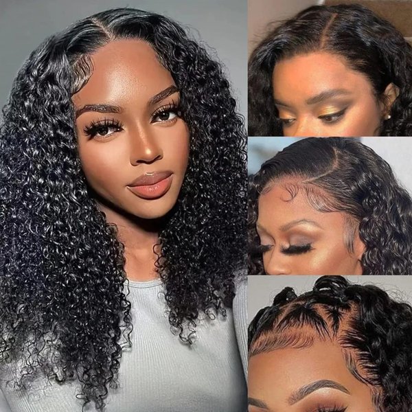 mianduan 13x4 Short Curly Wave lace Front Wigs 250% Density Human Hair HD Transparent Curly Lace Frontal Wigs Human Hair for Black Women Pre Plucked Curly Wave Lace Front Wigs (Natural Color, 18inch)