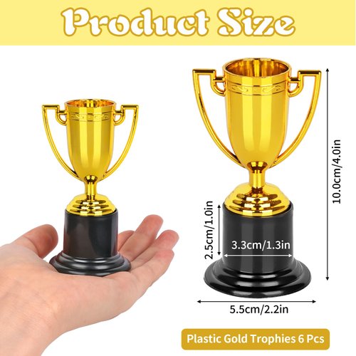 WINKIO Mini Trophies, 6 Pack Gold Trophy Award, Plastic Trophies for Kids, 4 Inch Trophy Cups, Award Trophies for Party Favors, Props, Rewards, Winning Prizes, Competitions Ceremony Parties Favor