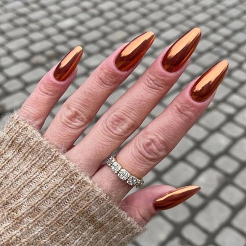 Fokostar Copper Chrome Nail Powder Metallic Mirror Effect Solid Orange Red Pearl Glitter Dust for Gel Nails Design Manicure Pigment Powder Decorations 0.3g with Tool