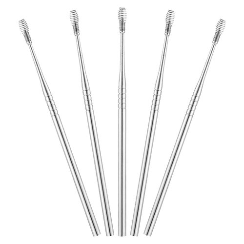 DOITOOL Spiral Ear Wax Remover Spiral, 5pcs Ear Wax Removal Stainless Steel 360° Spiral Cleaning Ear Pick Earwax Remover Spiral (Silver)