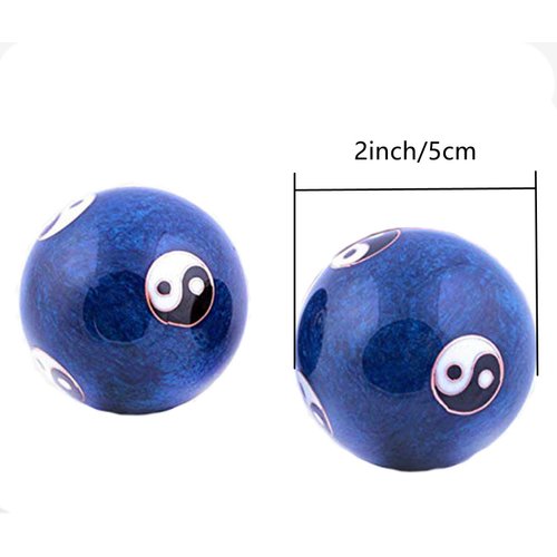 XMHF Cloisonne Yin-Yang Chinese Meditation Baoding Healthy Exercise Ball Blue 2Pcs