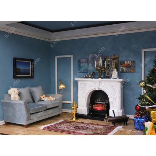 iLAND Dollhouse Furniture and Accessories of Dollhouse Fireplace on 1/12 Scale w/Fire Light & Firewood Rack & Fireplace Tool Kit (Neoclassical 4pcs)