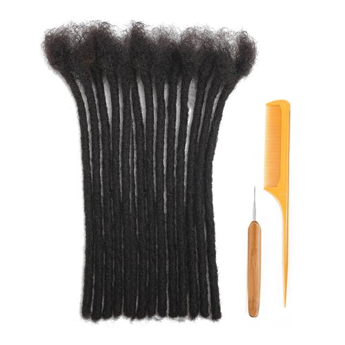 8 Inch 0.6cm Width 10 Strands Loc Extensions Human Hair 100% Human Hair Full Handmade Permanent Dreadlock Extensions Human Hair Can Be Dyed Bleached Curled including Free Crochet Hook and Comb（1B）