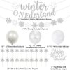 Winter Onederland 1st Birthday Party Decorations, Glitter Silver Winter Onederland Banner, Cake Topper, Snowflake Balloons Garland for Girl Boy Winter Wonderland Baby First Birthday Party Supplies