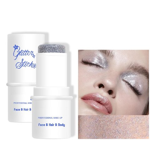 Silver Face and Body Glitter Makeup Stick,Sparkling Holographic for Face,Body,Hair,Eyes,Lip, Multiuse Glitter Makeup Accessories. (06-Silver)