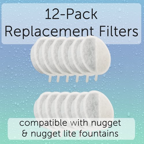 Nugget Drinking Fountain Replacement Filters (12 Pack) | Fits ALL Nugget Fountains | Activated Charcoal and Ion Exchange Resin for Water Filtration