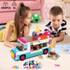 HOGOKIDS 3-in-1 Girls Camper Van Building Set - 494PCS Summer Beach Camping Building Blocks Sets | Food Truck Building Toys with Slide and Stickers | Gifts for Girls Boys Age 6 7 8 9 10 11 12+