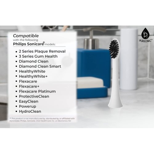 Pursonic Replacement Toothbrush Heads Charcoal Infused Bristles Compatible with Sonicare Electric Toothbrush 6 Pack