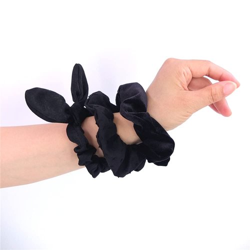 Hair Bun Scrunchies for Girls Women Bunny Bow Hair Bands Velvet Scrunchies Ponytail Holder Elastic Hair Ties Black 8 Pack