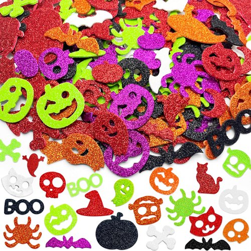 500 Pieces Halloween Foam Stickers, Glitter Foam Sticker, Halloween Shape Foam Stickers, Assorted Ghost, Pumpkin, Bat, Boo, Witch Hat, Spider for Kids Arts and Craft Supplies