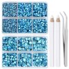 LPBeads 6400 Pieces Aquamarine Blue AB Hotfix Rhinestones Flat Back 5 Mixed Sizes Crystal Round Glass Gems with Tweezers and Picking Rhinestones Pen