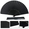 FANSOF.FANS Black Silk Fabric Folding Hand Held Fan with a Pouch Bamboo Ribs Chinese Vintage Handheld Girls Women Wedding Party Favour Gift (Simple Black)
