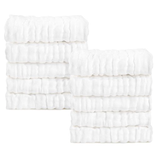 AIDEA Baby Washcloths-10 Pack, Soft Muslin Baby Towels, 100% Cotton Baby Bath Face Towels, Super Absorbent Burp Cloths for Newborn Essentials, Baby Gifts-White-10"x10"