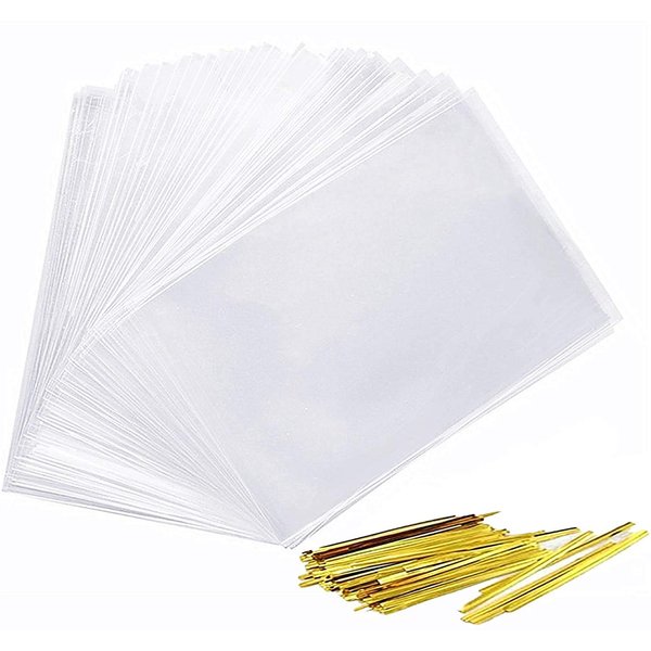 350 PCS 4x6 Inch Clear Treat Bags,Thick 1.8mil Cellophane Treat Bags With 400PCS Twist Ties,Plastic Bags for Bakery, Cookies, Candies,Dessert