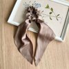 Champagne Silk Hair Scarf with Ribbon Bow Scrunchies for Women Girls, Bow Scrunchies for Hair, Ribbon Hair Ties with Bow, Chiffon Hair Ribbon Long Hair Bands Ties Ponytail Holder