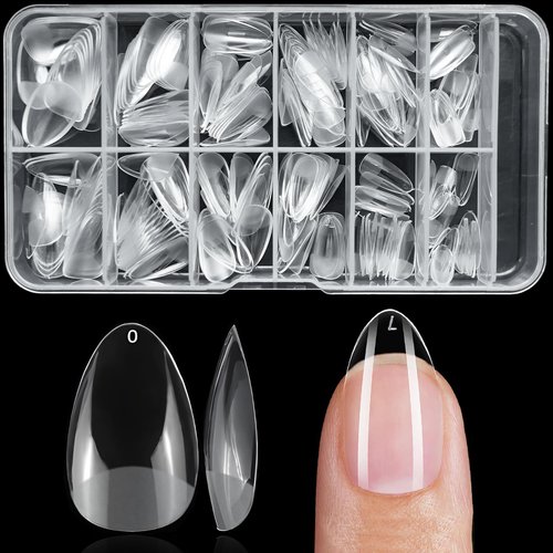 Lifextol 240pc Almond Gel x Nail Tips Short Fake Nails for Press on Nails Clear Acrylic Nails Tips, 12 Sizes Full Cover Nail tips Almond Soft Gel Nail Tips False Nails Extension Artificial Fingernail