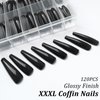 AddFavor XXXL Extra Long Press on Nails Coffin Glossy Black Fake Nails Full Cover Acrylic False Nails 12 Sizes 120pcs Nail Tips for Women Fingernails Manicure Design