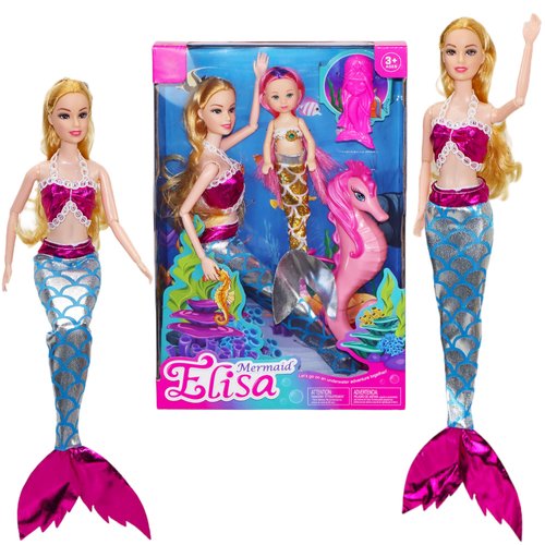 BYCICI Princess Doll 12" Mermaid Dolls with Little Mermaid & Seahorse Play Gift Set | Mermaid Toys with Accessories and Doll Clothes for Girls Age 4-6