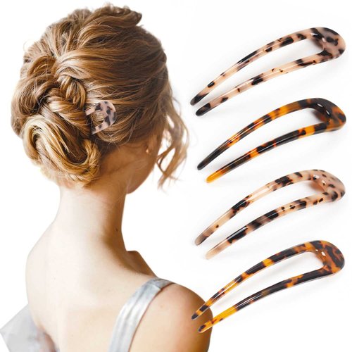 Benefree [Upgraded] French Hair Pins Tortoise Shell U Shape Updo Hair Forks Clips for Thin Thick Hair,4.72 inch Classic Cellulose Acetate 2 Prong Bun Hair Sticks Chignon Women Vintage Hairstyle