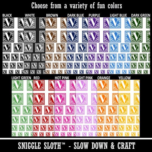 Monogram Swirls Capital Letter V Temporary Tattoo Water Resistant Fake Body Art Set Collection - Brown (One Sheet)