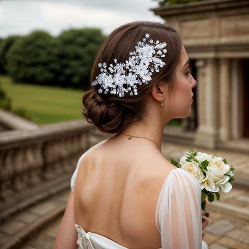 DIMNIE Wedding Headband Pearl White Flowers Bridal Hair Pieces Wedding Dress Hair Accessories