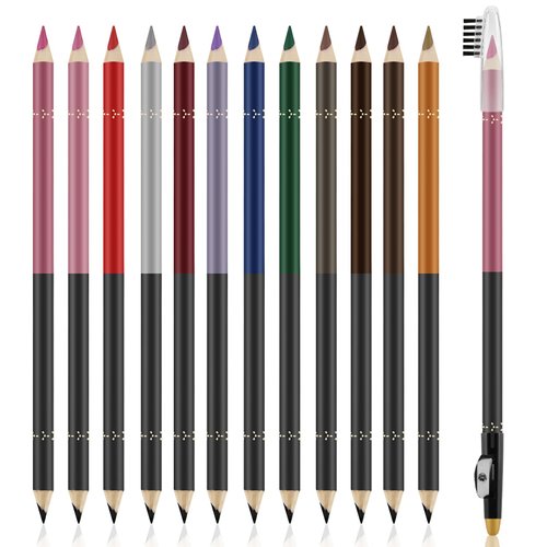 GEUUFEA 12Pcs Colorful Eyeliner Pencil Set, Waterproof Eyeliner Pen Set for Eyeshadow, Eyebrow & Lip Liner with Sharpener Cap and Brush