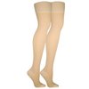 Truform 20-30 mmHg Compression Stockings for Men and Women, Thigh High Length, Open Toe, Beige, Small