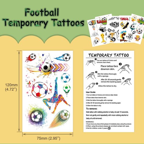 VIWIEU 14 Sheets Football Face Temporary Tattoos for Kids Boys and Girls, Children Soccer Ball Party Favor Supplies Birthday Decoration, School Prize Party Bag & Stocking Fillers