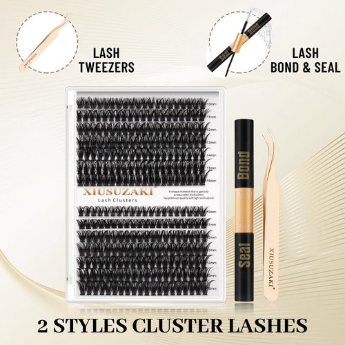 XIUSUZAKI Lash Extension Kit 60D+80D DIY Lash Clusters Kit 280pcs C Curl Cluster Lashes Individual Lashes Eyelash Extension Kit with Lash Bond and Seal,Lash Tweezers(60D+80D C Kit,10-16mm Mixed)