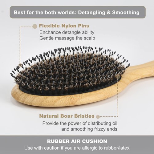 BESTOOL Hair Brush, Boar & Nylon Bristle Brush for Women men Kid, Oval Brush for Wet/Dry Hair Smoothing Massaging Detangling, Enhance Shine & Health