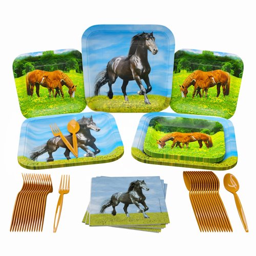 Horse Party Supplies Pack (100 Pieces for 16 Guests) - Horse Party Decorations, Horse Birthday Party Supplies, Cowboy Theme Party, Western Birthday Decorations, Wild Horse Themed Party, Blue Orchards