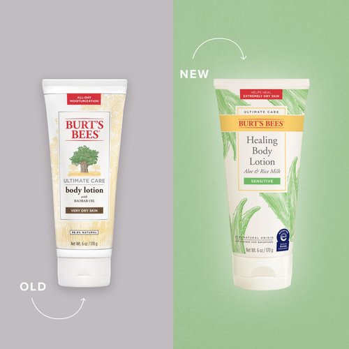 Burt's Bees Ultimate Care Healing Body Lotion with Aloe and Rice Milk for Sensitive Skin, 98.8% Natural Origin, 6 Ounces